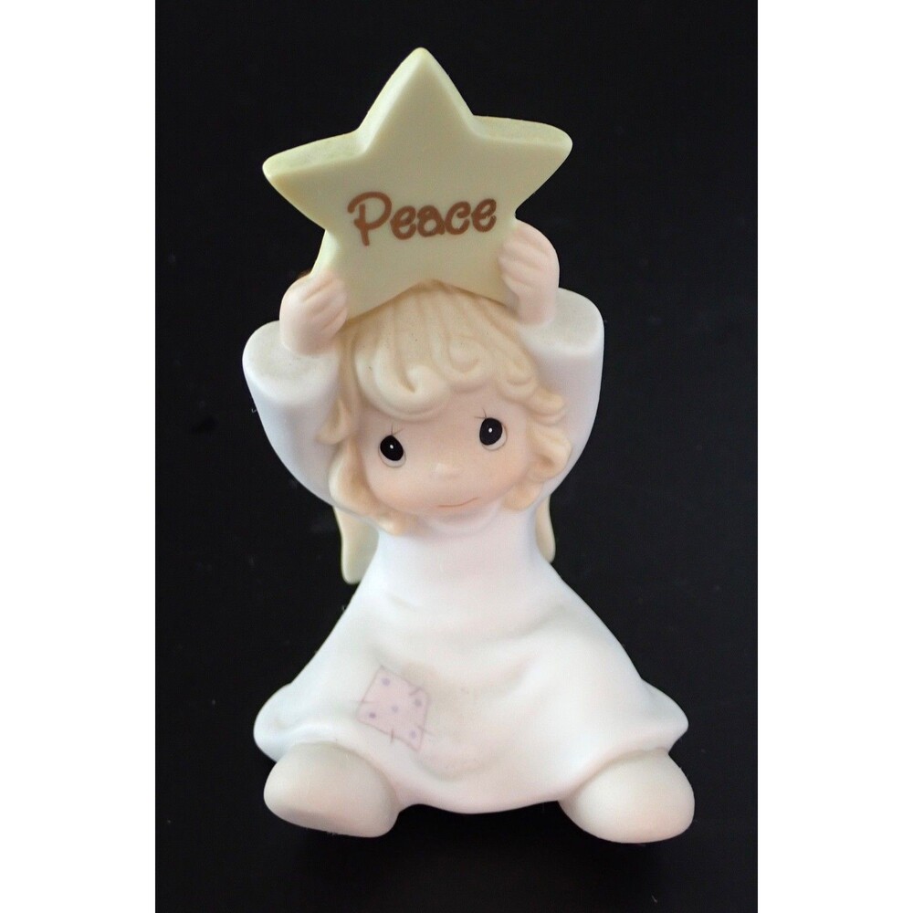 Precious Moments 1998 Baby Angel Girl with Peace Star Porcelain Bisque Figurine